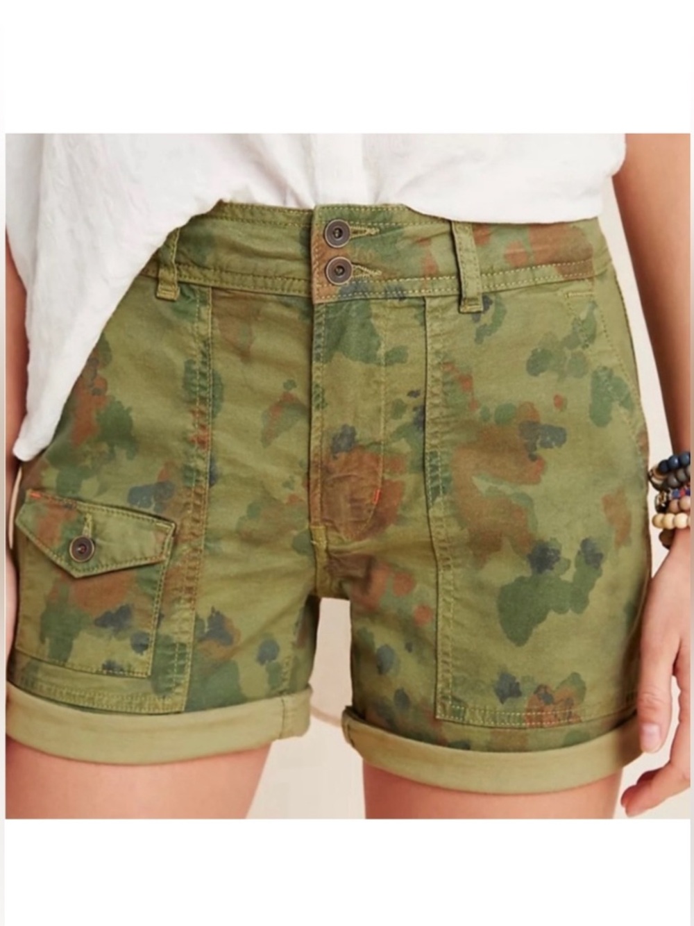 Anthropologie The Wanderer Utility Camo Green Shorts Size 29